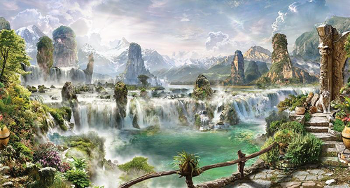 пейзаж, скалы, водопады