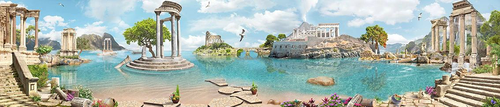 пейзаж, панорамный, море, античный