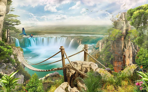 пейзаж, море, водопады, скалы