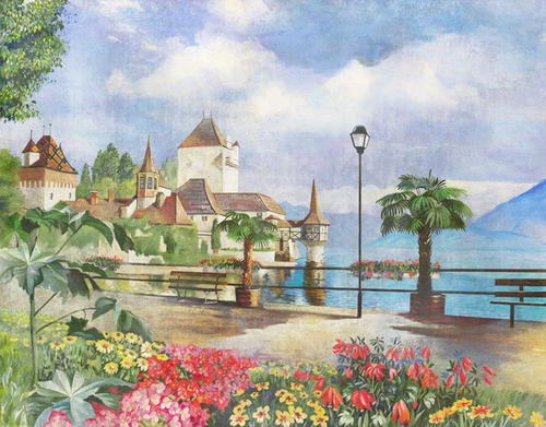 живопись, море, акварель, набережная