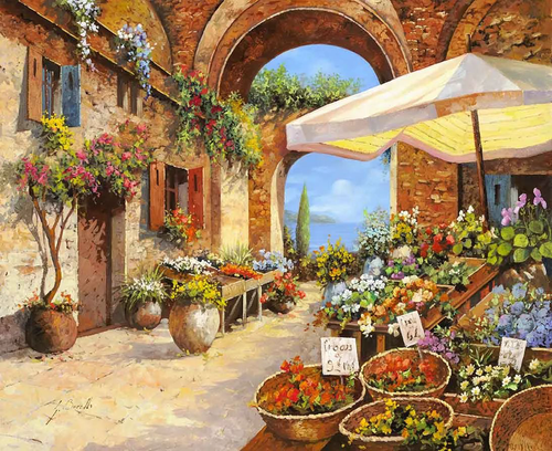 арка, улочки, с цветами