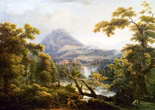 пейзаж, горы, лес, водопад
