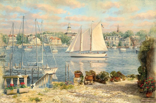 пейзаж, море, парусники