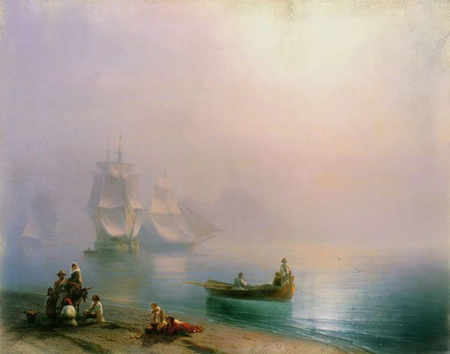 пейзаж, море, туман