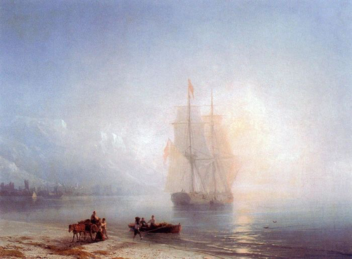 пейзаж, море, туман