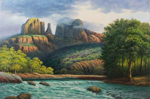 пейзаж, река, горы