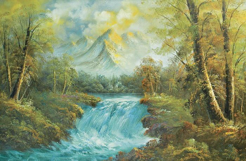 пейзаж, река, горы, яркие