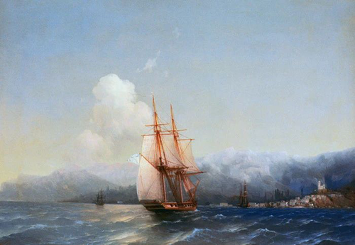 пейзаж, море, парусник