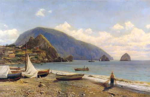 пейзаж, море, горы, берег, лодки