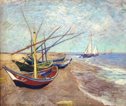 пейзаж, море, яхты, живопись
