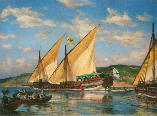 пейзаж, море, парусники, живопись