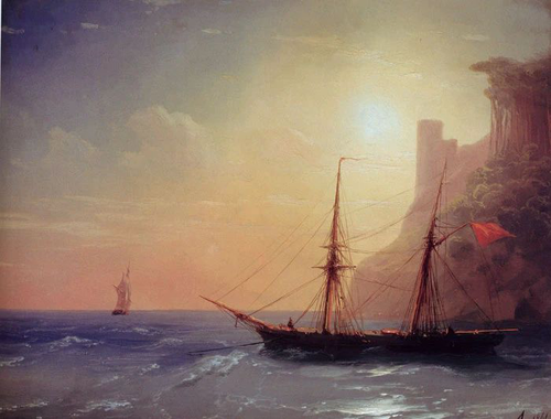 пейзаж, море, закат, лодка