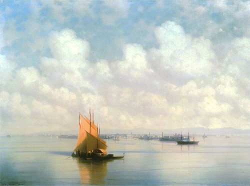 пейзаж, море, небо, облака, голубые