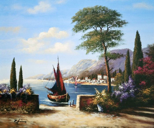 пейзаж, бухта, море, лодка