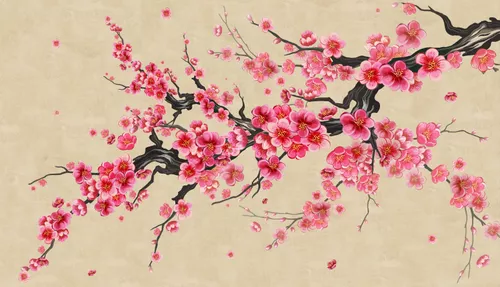 сакура, дерево, бежевые, красные, розовые, ветка сакуры, китай, ветвь, мэйхуа, цветы, ветка, сакура в спальню