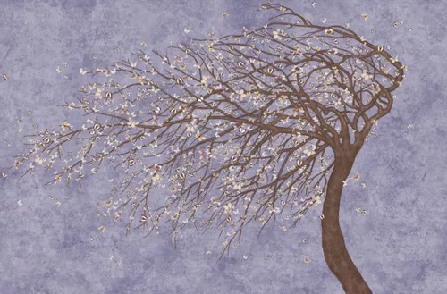дерево, фиолетовые, сиреневые, абстрактное дерево, с белыми цветочками, на фиолетовом фоне, на сиреневом фоне