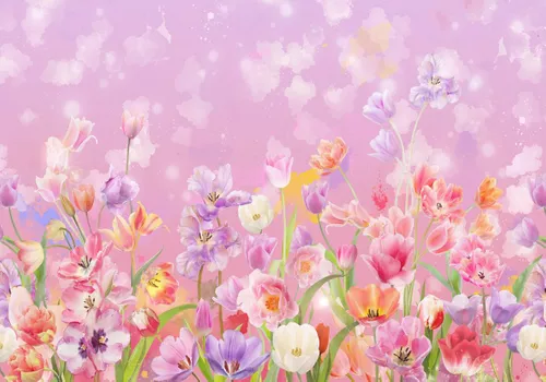 цветочная поляна, сиреневые, фиолетовые, цветы, луг, разноцветные, луговые цветы, цветы на сиреневом фоне