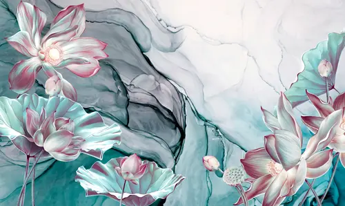 цветы, минимализм, лепестки, акварель, мрамор, современный