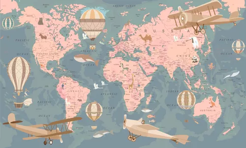 континенты, для подростков, для мальчика, детское, воздушные шары, самолеты, карта мира, география, карта, в детскую комнату, голубые, мальчику, карта мира для детей, животные, мир, детские, страны, для девочки
