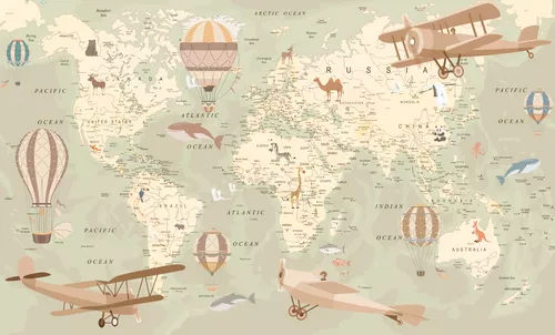 коричневые, мир, детские, для девочки, континенты, самолеты, для мальчика, в детскую комнату, детское, воздушные шары, карта, карта мира, страны, для подростков, животные, география, карта мира для детей, зеленые, мальчику