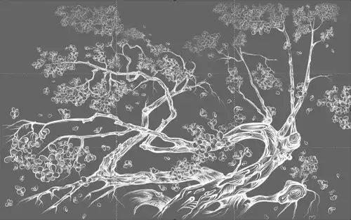 дерево, молодежные, флизелиновые, во всю стену, черно белые, рисунок на стене, графика, со своими размерами, векторные