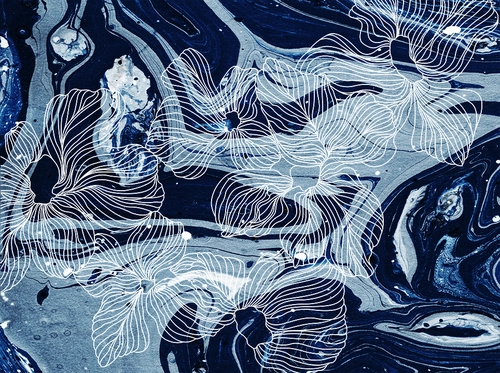 акварель, минимализм, линии, цветы, мрамор