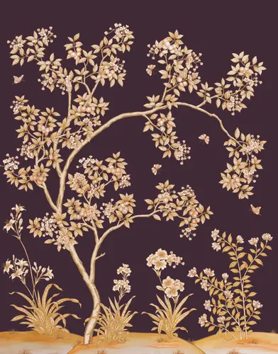 цветы, листья, кусты, растения, трава, шинуазри, дерево