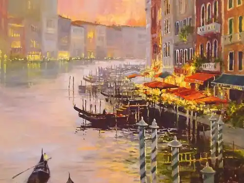 пейзаж, живопись, природа, улочки, города, картины, венеция, лодки, каналы, расширяющие пространство