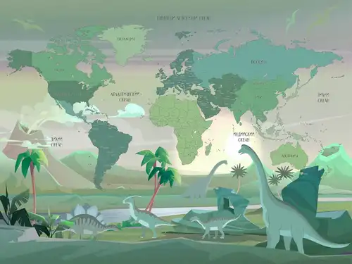 в детскую комнату, динозавры, карта, зеленые, большие