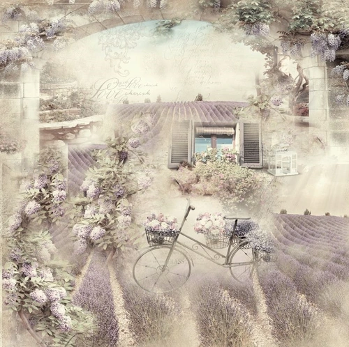 в стиле прованс, в  загородный дом, бежевые, с велосипедом, с лавандой, с цветами, большие, прованс