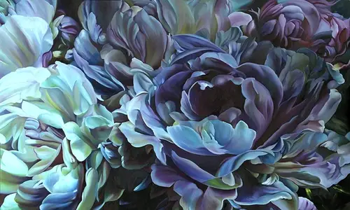 пионы, бирюзовые, синие, крупные, большие