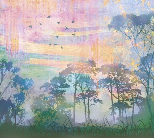 в детскую комнату, лес, бирюзовая, закат