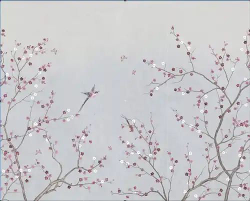 цветы, ветки сакуры, на сером фоне