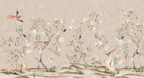 шинуазри, сады, бежевые, с белыми цветами