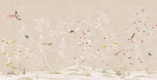 шинуазри, сад, с птицами, на бежевом фоне