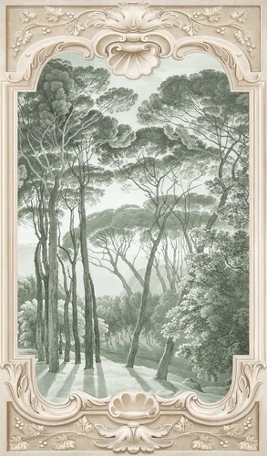 пейзаж, с соснами, новинки, с рамой, бирюзовые, 3д, арка, лес