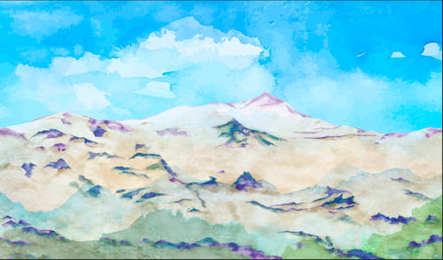 горы, небо, акварель, облака