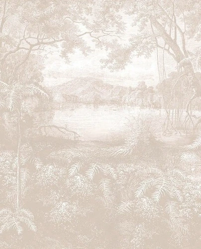 бежевые, природа, гравюра, лес, река, 3д