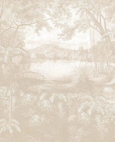 в коридор, светло коричневые, деревья и река, 3д