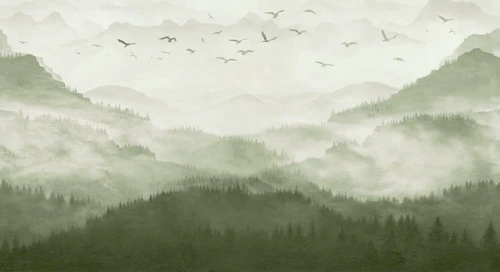 молодежные, горы, в тумане, зеленые, 3д