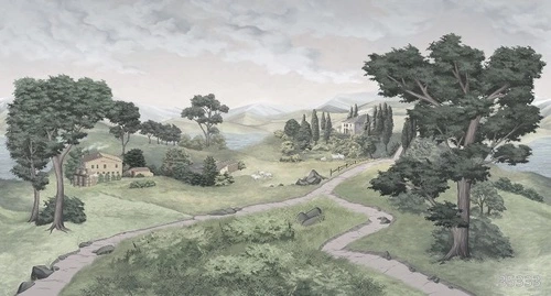 пейзаж, серо-зеленый, деревья, 3д