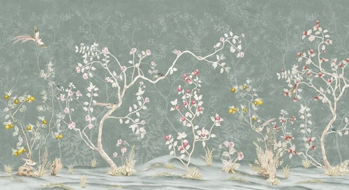 шинуазри, сад, зеленые, с деревьями и птицами