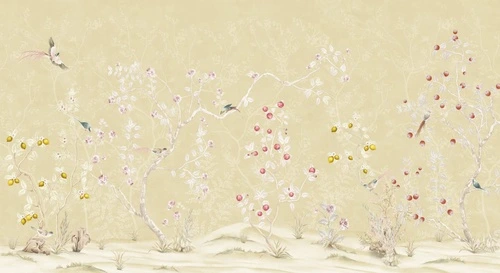 шинуазри, сад, желтые, с птицами, с цветами