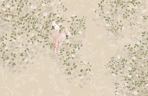 шинуазри, ветки с листьями, птицы и цветы, с попугаями