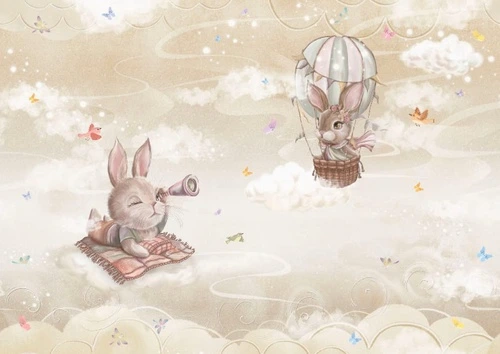 в детскую комнату, на бежевом фоне, зайчики, кролики, детские