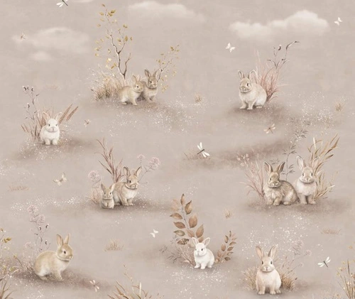 в детскую комнату, на бежевом фоне, кролики, стрекозы, детские