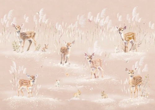 в детскую комнату, на бежевом фоне, оленята, персиковые, кролики, детские