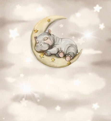 в детскую комнату, бежевый фон, бегемотик, месяц, детские