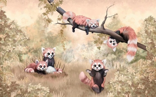 в детскую комнату, еноты, на рыжем фоне, детские