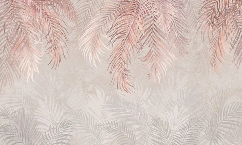 современные, листья тропические, розовые, на сером фоне